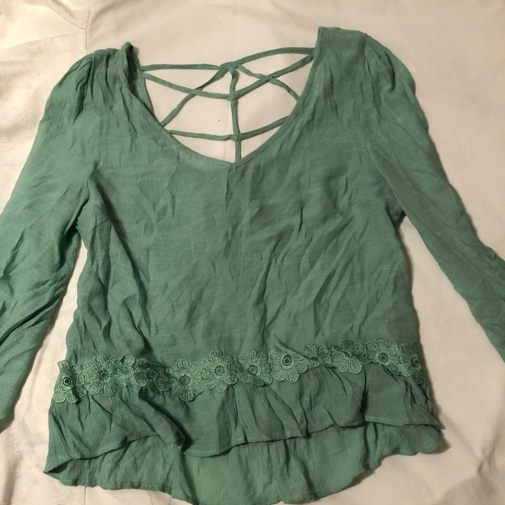 Long sleeve turquoise blouse